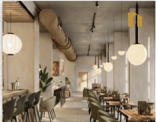 The Clara Tapestry communal dining and bar seating